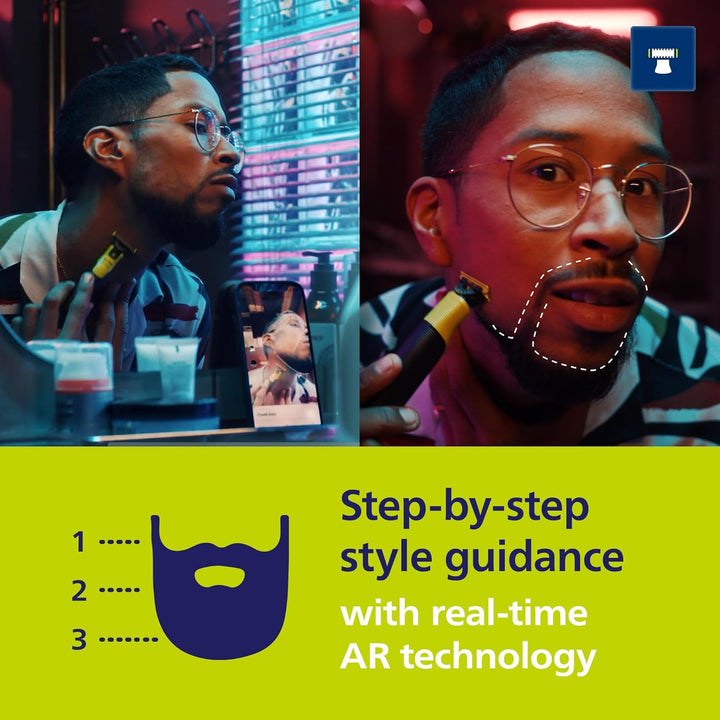 Philips Oneblade 360 with Connectivity Hybrid Face, Electric Beard Trimmer and Shaver, with 360 Blade Technology, 1X360 Blade for Face, 5In1 Adjustable Comb, Model QP4530/90