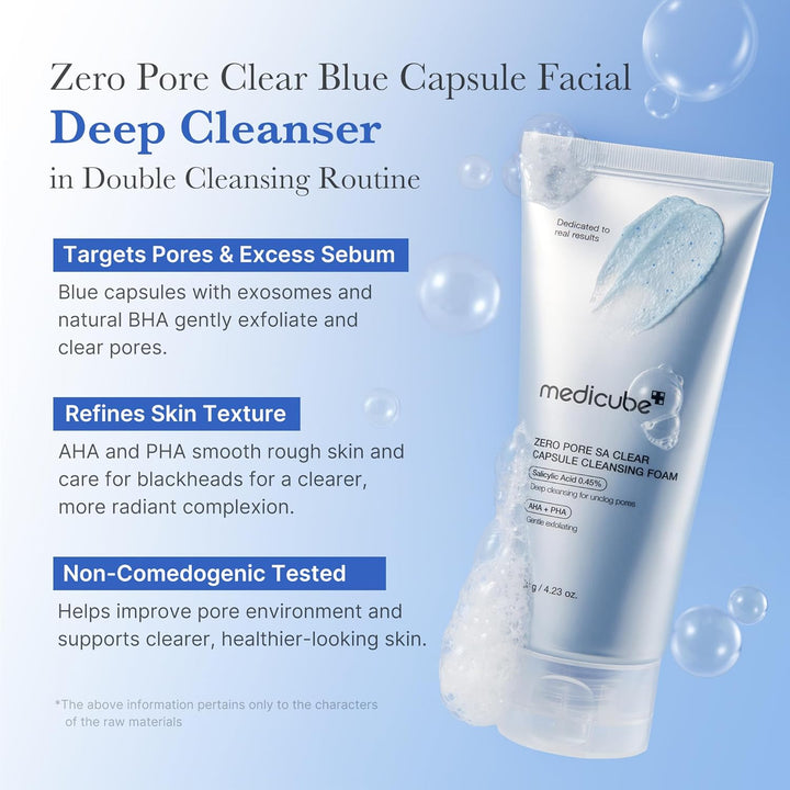 Zero Pore Clear Blue Capsule Facial Deep Cleanser for Skin Texture, Blackhead & Pore Care | AHA, BHA & PHA for Double Cleansing, Daily Gentle Face Wash, Korean Skincare | 120G / 4.23 Oz