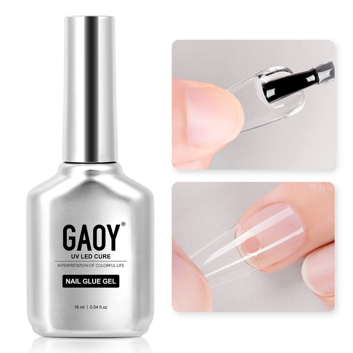 2Pcs 16Ml Gel Nail Glue for Acrylic Nails Tips, 2 in 1 Nail Glue and Base Coat, UV Light Cure