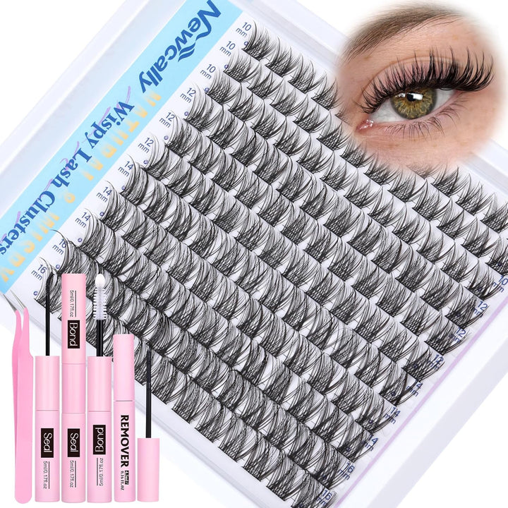 Natural Lash Clusters Kit DIY Lash Extension Kit Wispy Eyelash Extension Kit C-Curly Individual Lashes Kit 9-12MM Short Eyelash Clusters with Lash Remover by