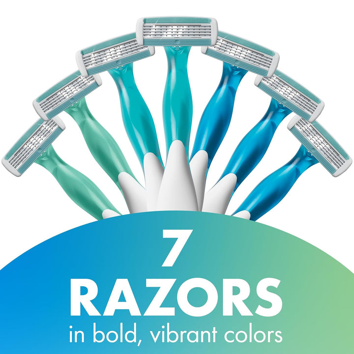 Soleil 4 Women'S Disposable 4 Blade Razors, Flexible Blades and Rubber Grip Handle, 7-Pack