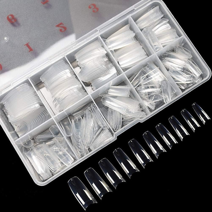 500PCS Half Cover False Nails Tips - Acrylic Nail Tips 10 Sizes Lady French Style Acrylic Artificial Tip Manicure with Box for Nail Tips Art Salons and Home DIY