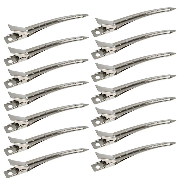 24 Packs Duck Bill Clips,  3.5 Inches Rustproof Metal Alligator Curl Clips with Holes for Hair Styling, Hair Coloring, Silver