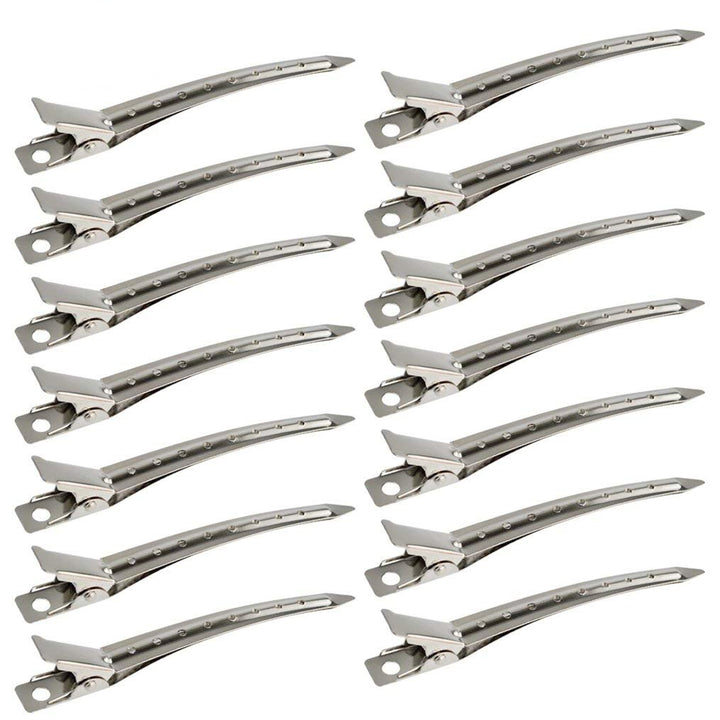 24 Packs Duck Bill Clips,  3.5 Inches Rustproof Metal Alligator Curl Clips with Holes for Hair Styling, Hair Coloring, Silver
