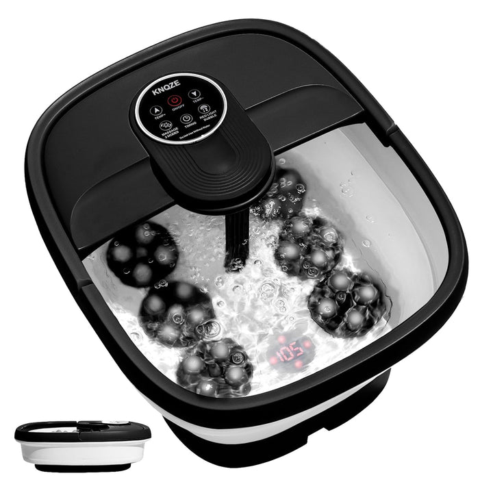 Collapsible Foot Spa Bath with Heat, Remote Control, Temperature Control, Bubbles, Pumice Stone, Red Light, Timer, 16 Massage Roller Pedicure Foot Spa Foot Soaker for Soothe & Relax Tired Feet