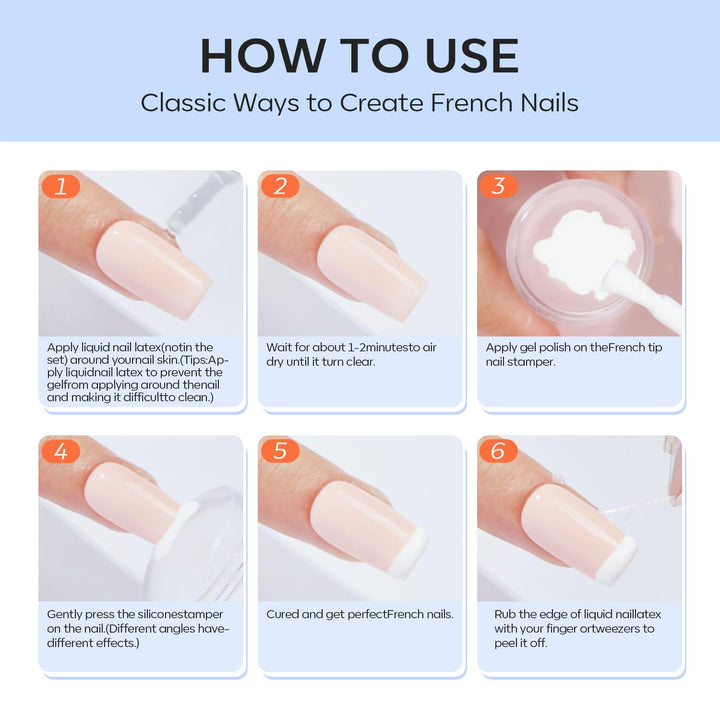 French Tip Tool- 6 Pcs Nail Stamp French Manicure Kit Suitable for DIY Together with Gel Nail Polish Art Tips Printing Tool Kit