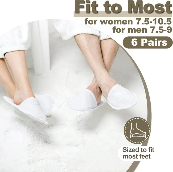 Disposable Slippers for Guest, 6 Pairs Spa Hotel House Slippers for Shoeless Home Bulk Indoor Slippers for Women Men Pantuflas Desechables Para Invitados White