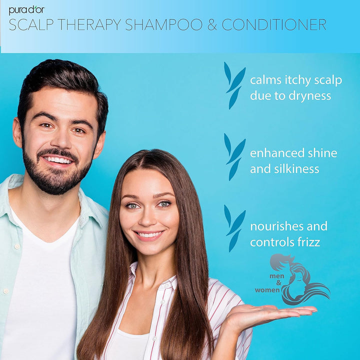 Scalp Therapy Shampoo & Conditioner Set (16Oz X 2) Dry, Itchy Scalp-Hydrates & Nourishes Hair W/Tea Tree, Peppermint, Argan Oil & Biotin, All Hair Type, Men Women (Packaging Varies)