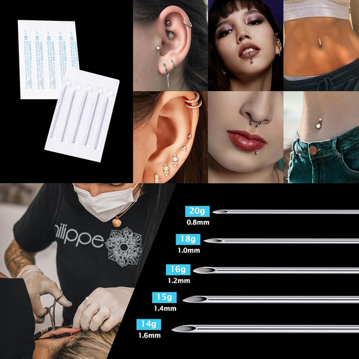 20G Body Piercing Needles,10Pcs  Sterile Disposable Stainless Steel Needles for Ear, Nose, Navel, Nipple, Lip - Piercings