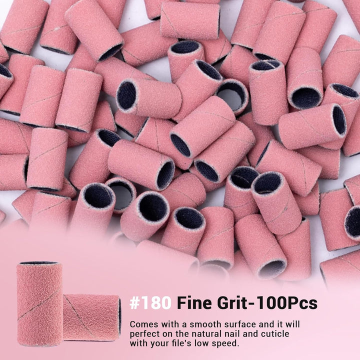 100 Pcs Nail Drill Bits Sanding Bands for Nail Drill 180 Fine Grit Nail File Sanding Bands for Acrylic Nails Gel Manicures and Pedicure