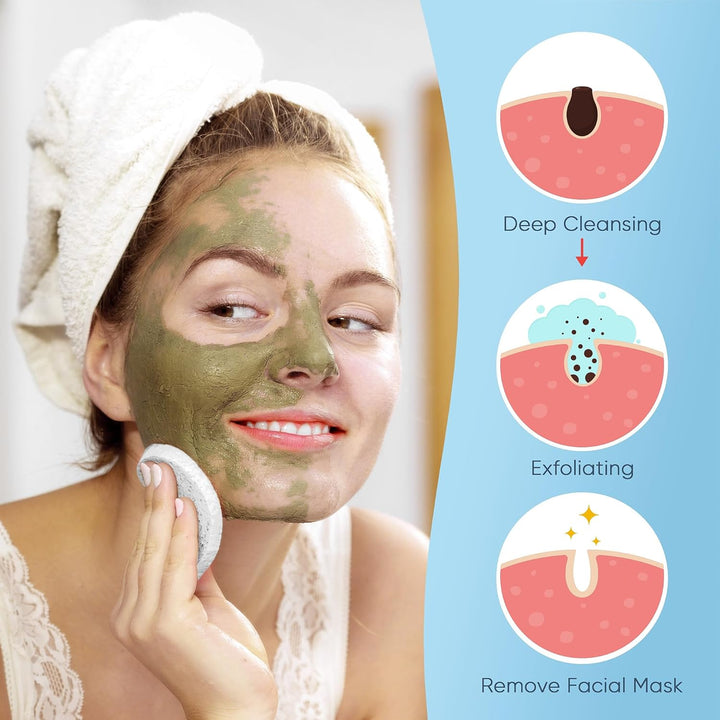 50-Count Compressed Facial Sponges,  White Cellulose 100% Natural Cosmetic Spa Sponges for Facial Cleansing, Exfoliating Mask, Makeup Removal