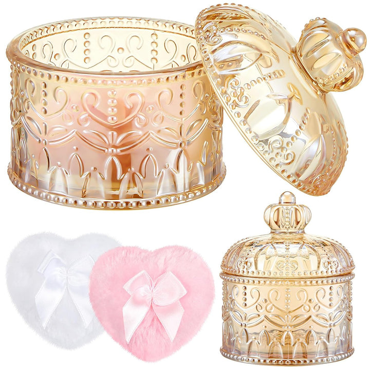 3 Pcs Large Body Powder Puff and Container Powder Container with Puff Crystal Case Soft Washable Reusable Velour Face Body Glitter Wet Dry Makeup(Simple,Clear)