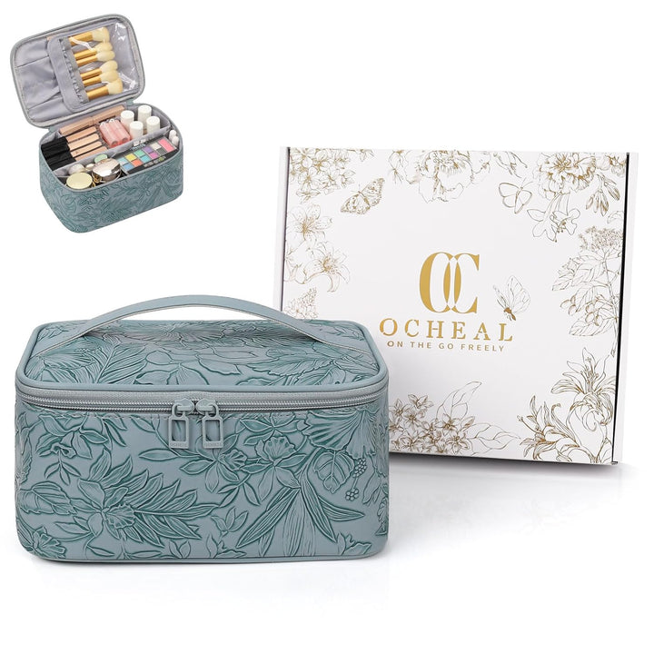 Makeup Bag, Portable Cosmetic Bag, Large Capacity Travel Makeup Case Organizer, Black for Women Toiletry Bag for Girls Traveling with Handle and Divider