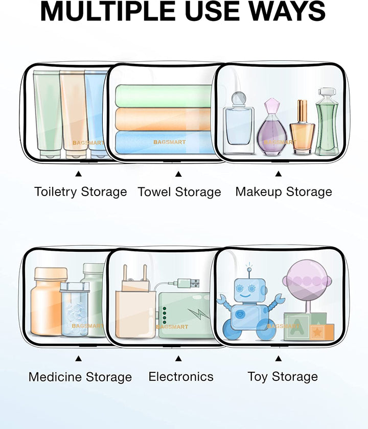 Clear Toiletry Bag, 2 Pack TSA Approved Travel Toiletry Bag Carry on Travel Accessories Bag Airport Airline Quart Size Bags Water Repellent Makeup Cosmetic Bag for Women (Black-2Pcs)