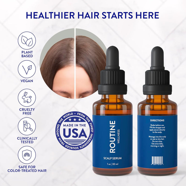 Scalp Serum for Thinning Hair – Promotes Visibly-Thicker, Fuller-Looking Hair – Lightweight, Science-Backed with Red Clover & Peptides - 30Ml