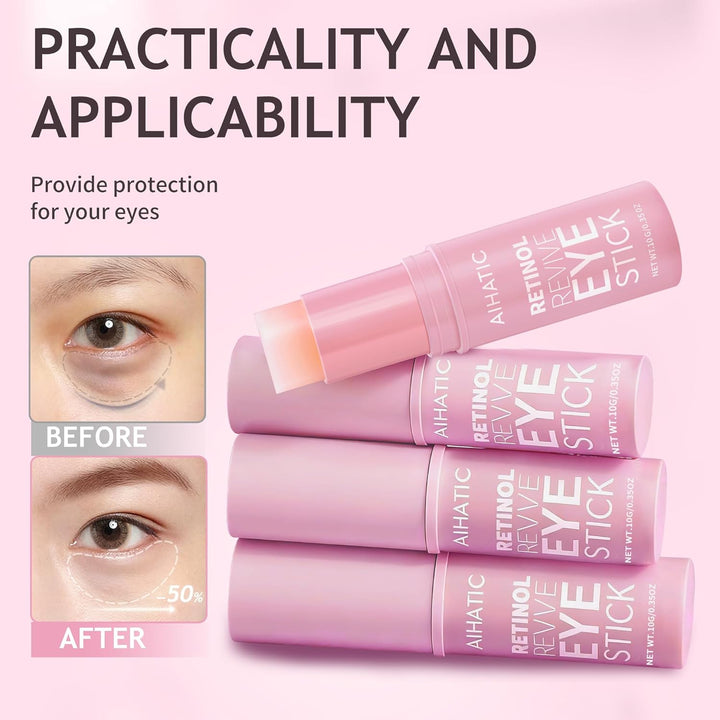 Retinol & Caffeine Eye Balm Stick - Dark Circles Relief & Depuffing Treatment, Hyaluronic Acid + Collagen, Gentle under Eye Cream for Sensitive Skin, Hydrates & Smooths Fine Lines, 0.35Oz/10G