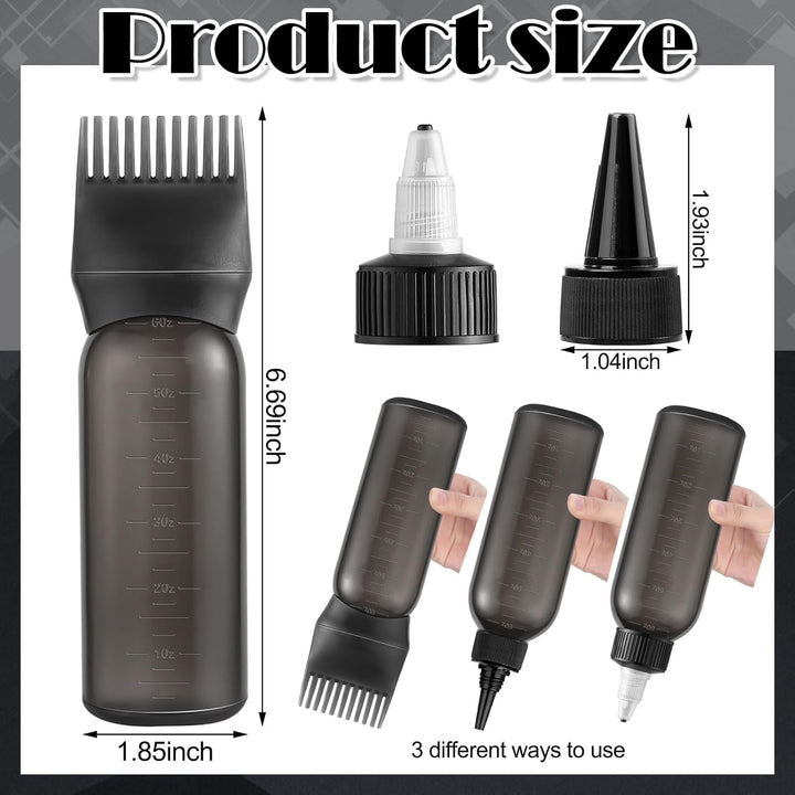 Root Comb Applicator Bottle Oil Applicator for Hair Dye Hair Oiling Bottle with Cap and Graduated Scale, 6 Ounce (Black)