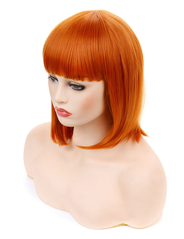 Short Straight Bob Wig Heat Resistant Hair with Blunt Bangs Natural Looking Cosplay Costume Daily Wigs (14", 2# Black)