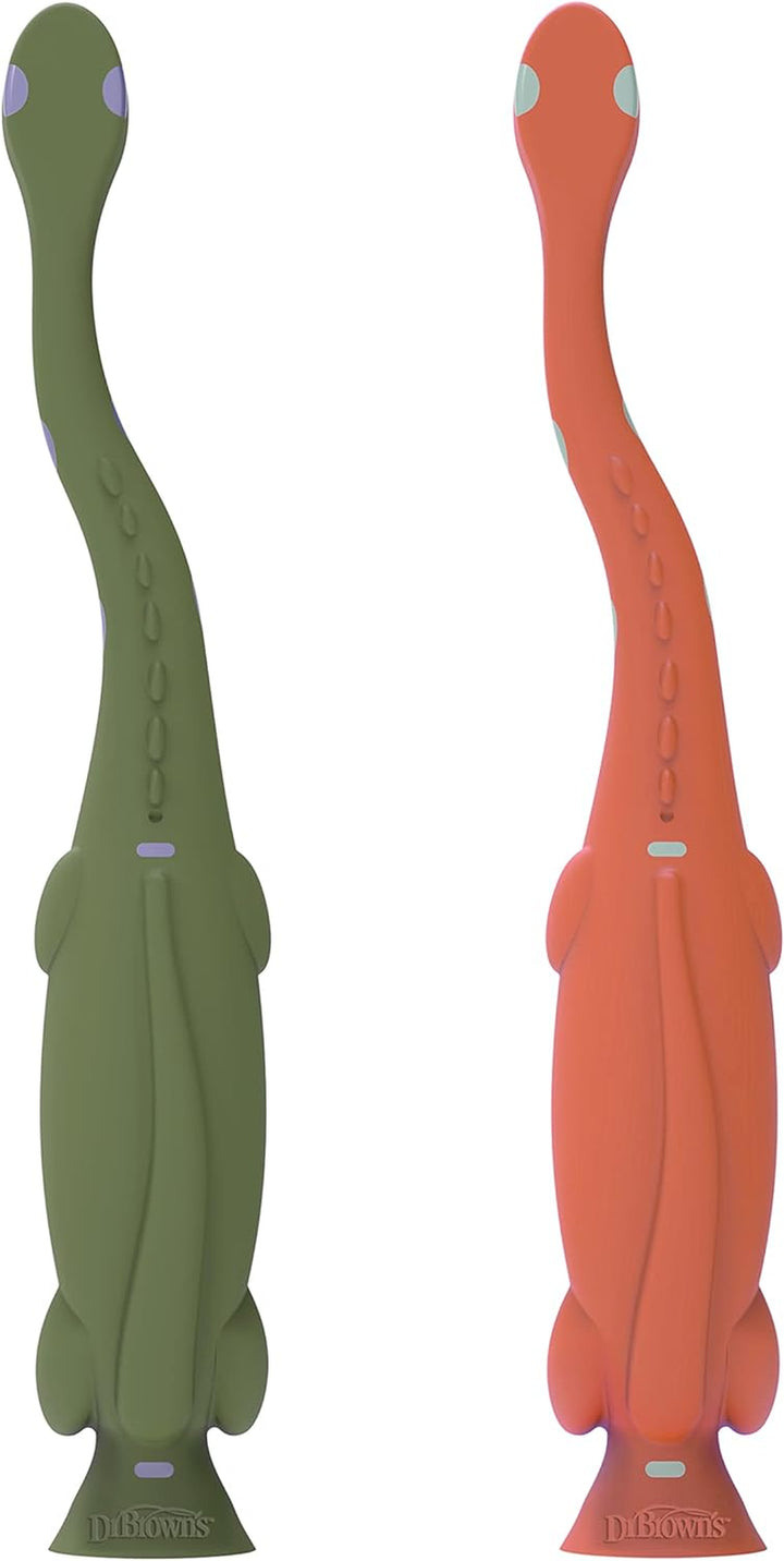 Toddler Toothbrush, Dinosaur, Green and Orange, 2-Pack