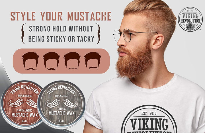 Mustache Wax 2 Pack - Beard & Moustache Wax for Men - Strong Hold Helps Train Tame & Style (Citrus & Sandalwood, 2 Pack)