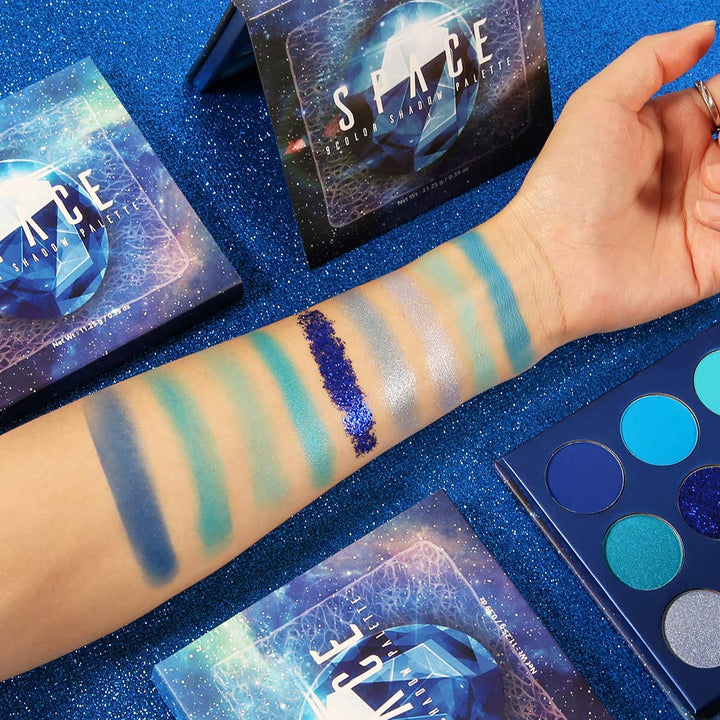 Eyeshadow Palette 9 Colors Blue Eyeshadow Gemstone Shadow Palette Highly Pigmented Mattes Shimmers Smokey Glitter Cream Colorful Powder Blendable Long Lasting Waterproof Makeup Palette
