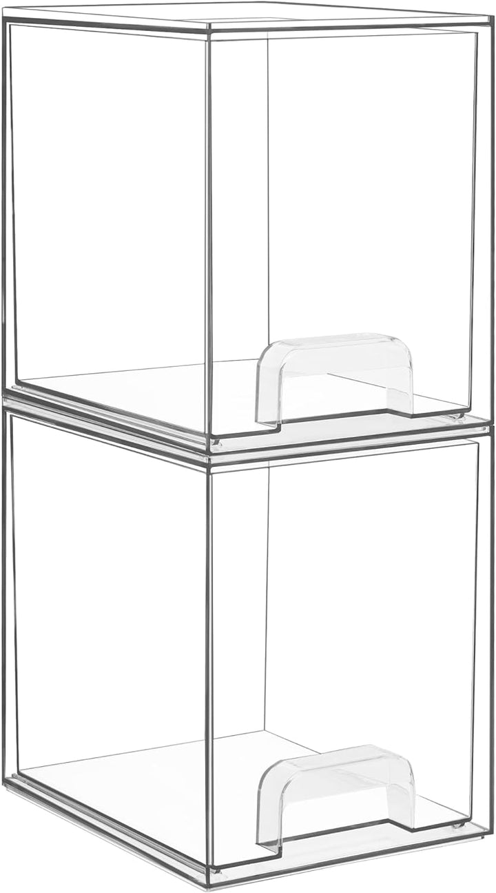 12.1''W Clear Stackable Storage Drawers,2 Pack Acrylic Plastic Organizers Bins for Makeup Palettes, Cosmetics, and Beauty Supplies,Ideal for Vanity, Bathroom,Cabinet,Desk Organization