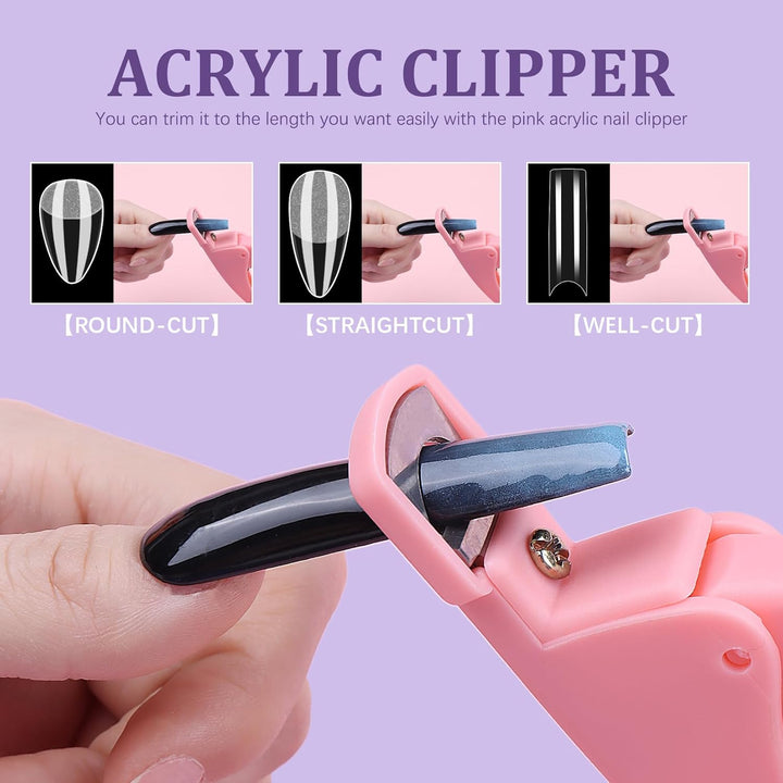 Fake Nail Tips White Clear:  No C Curve Tapered Square Nail Tips for Acrylic Nails - 480Pcs 12 Sizes Extra Long Straight Nail Extension Kit - with Glue Remover & Glue Acrylic Clippers Set