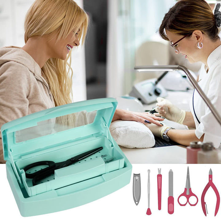 Barbicide Disinfectant Box Nail Art Tools Sanitizing Tray Disinfectant Container Nail Tool Sterilizer Box Plastic Clean Sterilizer Box Storage Organizer for Nail Manicure Tool (Light Green)