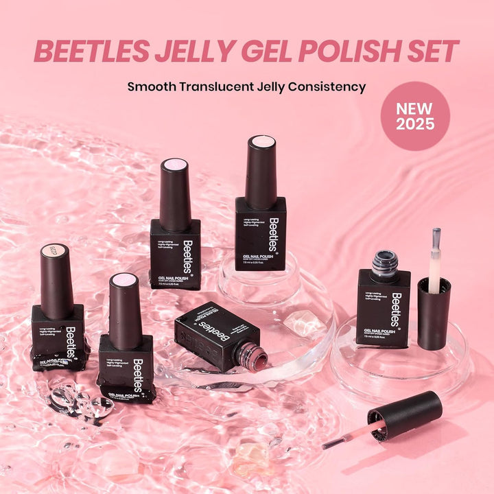 Beetles Nude Gel Nail Polish Set - 6 Colors Nude Pink Brown Neutral Jelly Gel Polish Kit Sheer Translucent Effect Soak off UV Nail Art Design Drunken Rose Collection Manicure Gift for Women