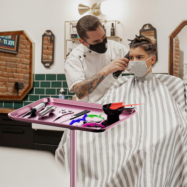 Salon Tray Cart Rolling Tray Spa Tray,Tattoo Tray Dental Tray Height Adjustable,Salon Tray on Wheels Premium Metal Rolling Trolley,Pink