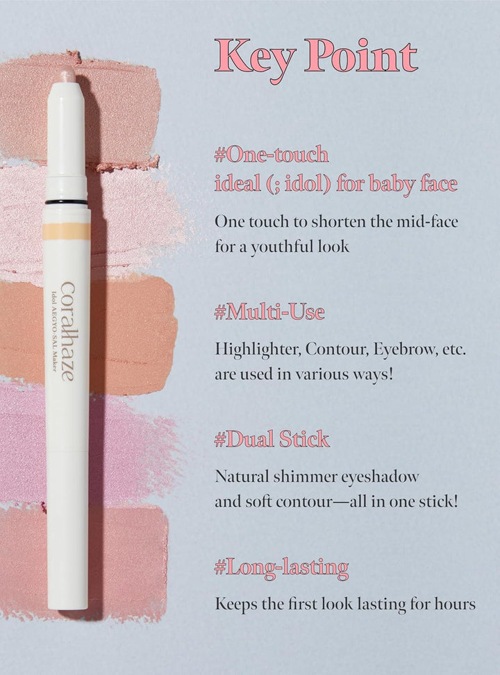 Idol AEGYO-SAL Maker 01 Champagne Beige, 2-In-1 Under-Eye Highlighter and Contour Liner for Bright, Voluminous Eyes, Long-Lasting, Smudge-Proof Shimmer Stick with Natural Glow, Korean Beauty