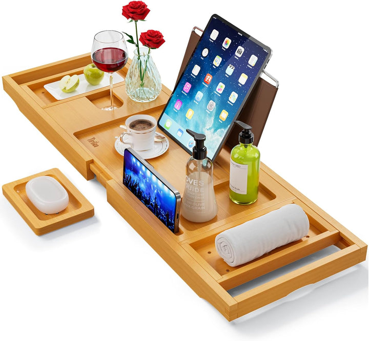 Premium Bathtub Tray Caddy, Expandable Bath Tray, Unique House Warming Gifts, New Home, Anniversary and Wedding Gifts for Couple, Bridal Shower Gift for Women