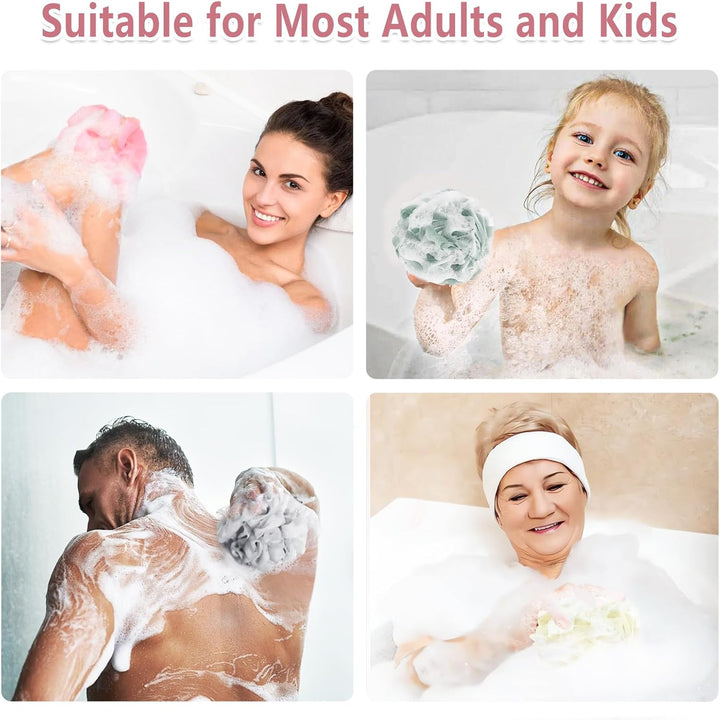 Shower Loofah Bath Sponge, 60G Loofah Exfoliating Body Scrubber, 4 Color Mesh Shower Pouf Balls for Body Wash (Ice Cream)