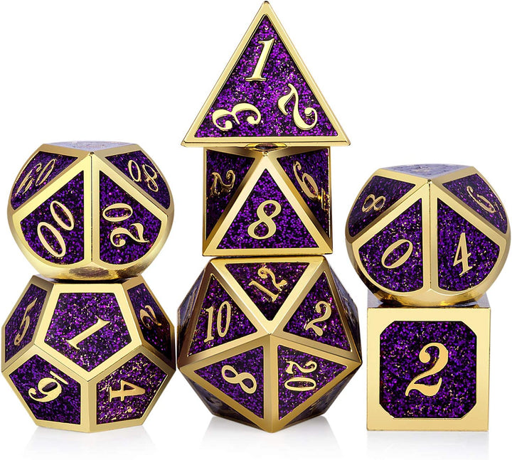 Metal Dice Set DND,  7 PCS Metallic Flowers D&D Dice with Gorgeous Gift Case for D&D Dungeons and Dragon Tabletop Game (Brown and Cream-Coloured)