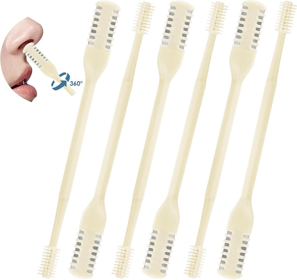 6 Pcs 2-In-1 Nasal Cutter, Upgrade Double Sided Nose Knife, 360 Nostril Hair Remover Tool, Trimmer for Men, Women, Soft Cleaning Brush (Cream)