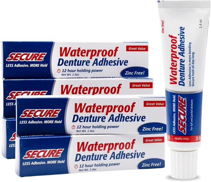 Waterproof Denture Adhesive - Zinc Free - Extra Strong Hold for Upper, Lower or Partials - 1.4 Oz
