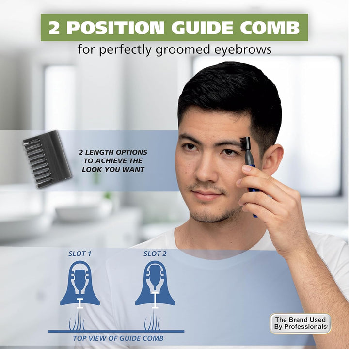 Micro Groomsman Battery Personal Trimmer for Hygienic Grooming with Rinseable, Interchangeable Heads for Eyebrows, Neckline, Nose, Ears, & Other Detailing - 05640-600