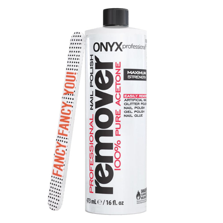 100% Pure Acetone Nail Polish Remover Kit with 7 Inch Nail File, 8 Fl Oz - Made in USA, Maximum-Strength Gel Polish Remover, Artificial & Glitter Nail Polish