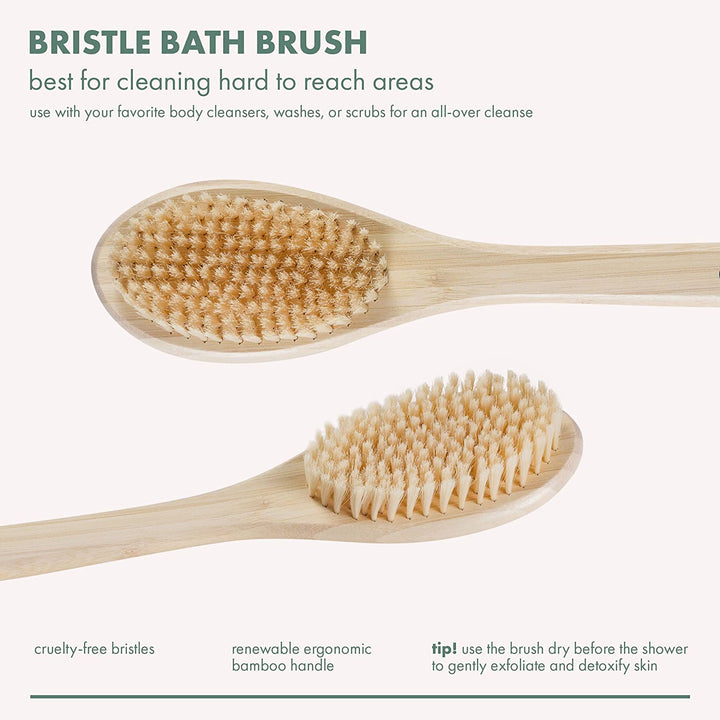 Bath Bristle Brush, Bath Brush with Long Handle, Cleanse Back & Hard-To-Reach Areas, Eco Friendly Shower Brush for Exfoliating, Cruelty Free Nylon Bristles, Vegan, 1 Count