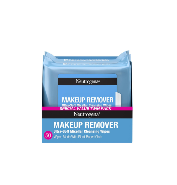 Makeup Remover Wipes Micellar Alcohol-Free Face Towelettes Remove Waterproof Mascara & Oil, Compostable 100% Plant-Based Cloth, Dermatologist & Ophthalmologist Tested, Twin Pack 2 X 25 Ct