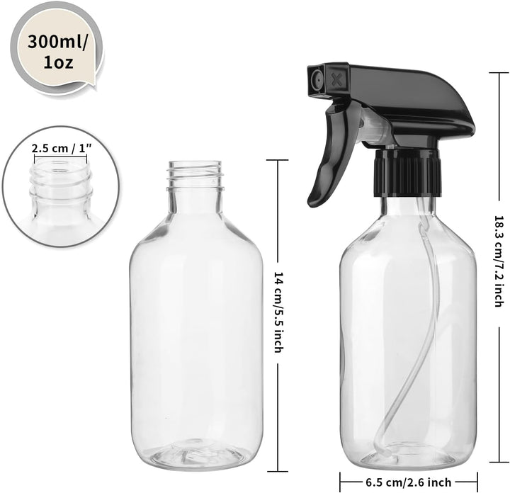 2-Pack Leakproof Spray Bottles (300Ml/10Oz) - Adjustable Nozzle for Fine Mist & Jet Stream | Premium Refillable Plastic Bottles for Hair Styling, Plant Misting, Cleaning Solutions (Clear)