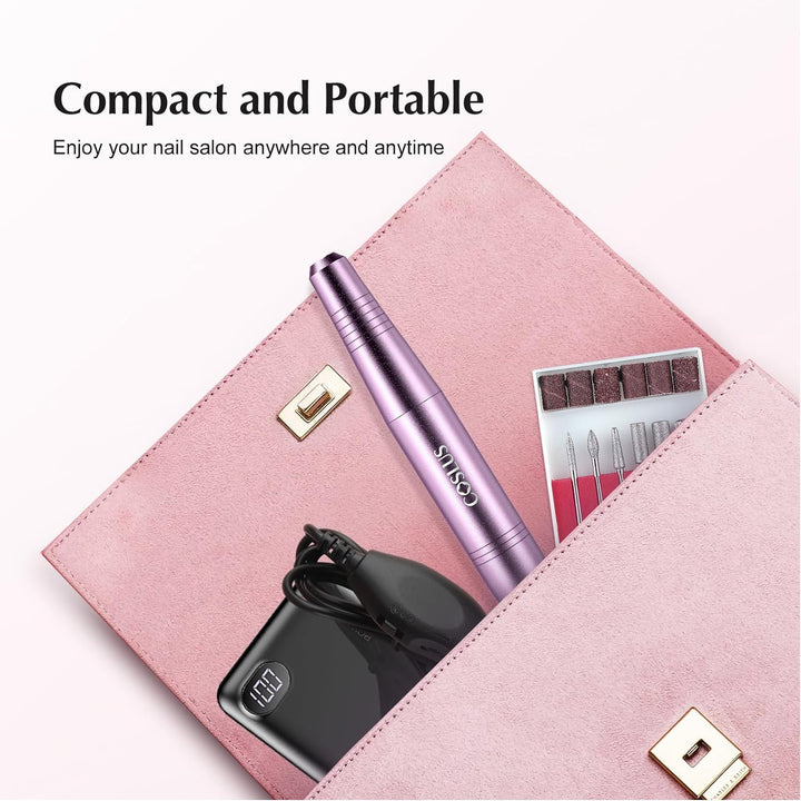 Electric Nail Drill File Professional: for Acrylic Gel Dip Powder Nails Portable Nail Machine Kit Manicure Pedicure Tools Polishing Set with Nail Drill Bits Sanding Bands