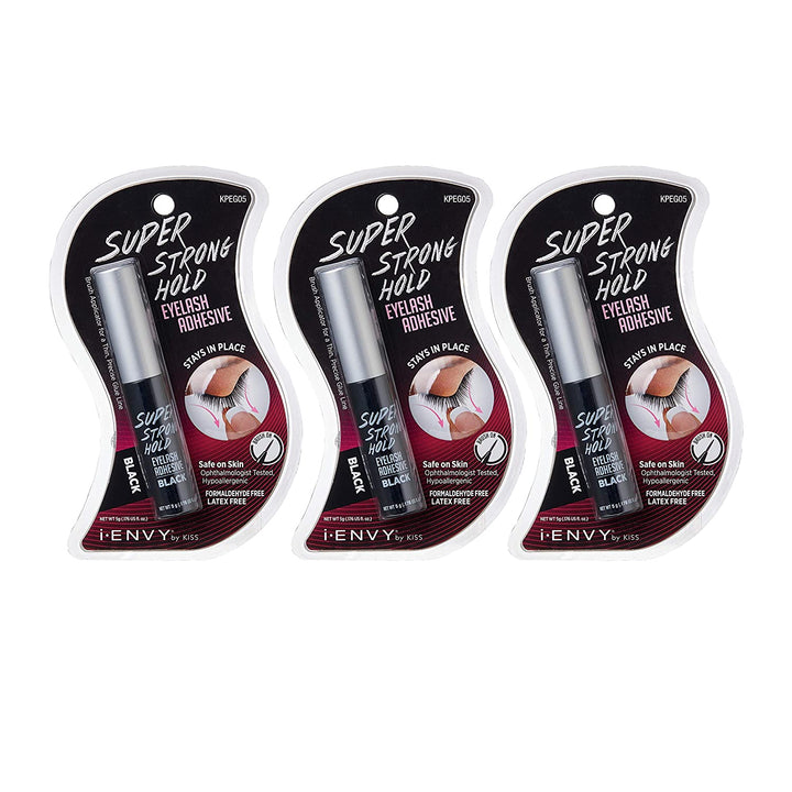 Super Strong Hold Eyelash Adhesive, Waterproof, 48-Hour Long-Lasting Lash Glue, Latex-Free, Hypoallergenic, Quick-Drying with Brush-On Applicator for Strip Lashes (Black, 1 Pack)