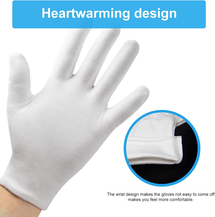 5Pairs (10Pcs) Moisturizing Gloves Overnight for Men and Women, Washable SPA White Cotton Gloves for Dry Hands Eczema Work Inspection Service Performance