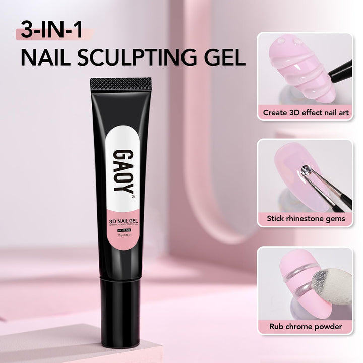 3D Nail Gel, 15G Clear Sculpting Gel for Carving, Molding and Painting Nail Art Designs, Rhinestone Glue for Gems Decoration