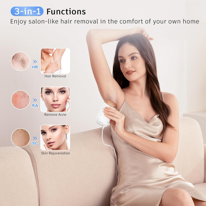 Laser Hair Removal  IPL Hair Removal Device with 5℃ Ice Cooling, 3 in 1 Painless Hair Removal for Women Men Permanent Face Body Beauty Care (Gold)