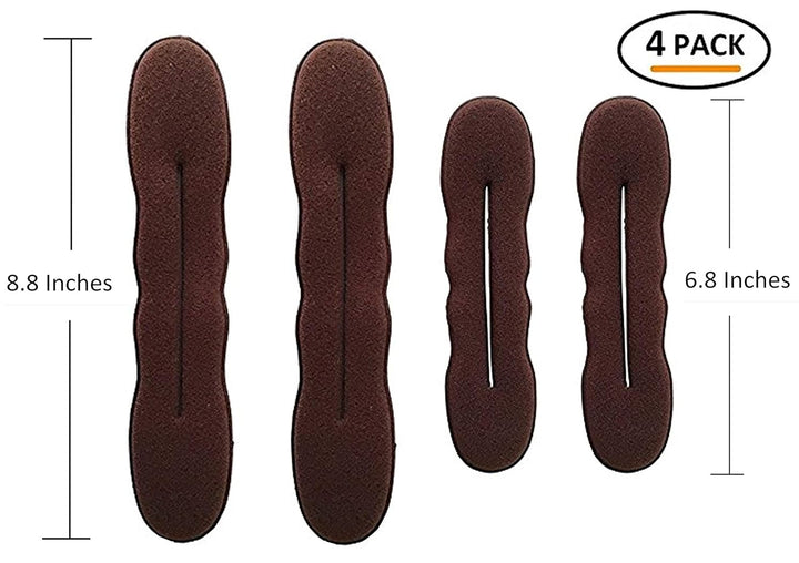 Magic Bun Maker (2 Small, 2 Large) Foam Sponge Bun Shaper Hair Accessories (Brunette)