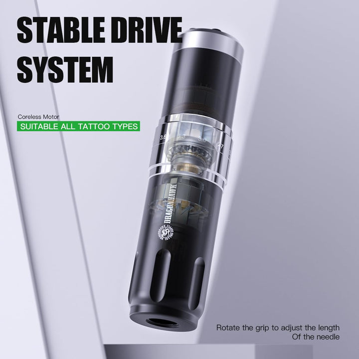 Wireless Tattoo Gun Kit, Rotary Tattoo Machine Pen with 2 Batteries Power Supply, 20 Count Extra Smooth Needles Cartridges, Adjustable 7 Strokes Length for Beginners