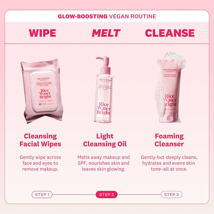 Rice Water Bright Light Facial Cleansing Oil, Daily Makeup Remover, Oil Cleanser, Vegan, Korean Skin Care with Jojoba Oil, Face Pore Cleanser, 150Ml