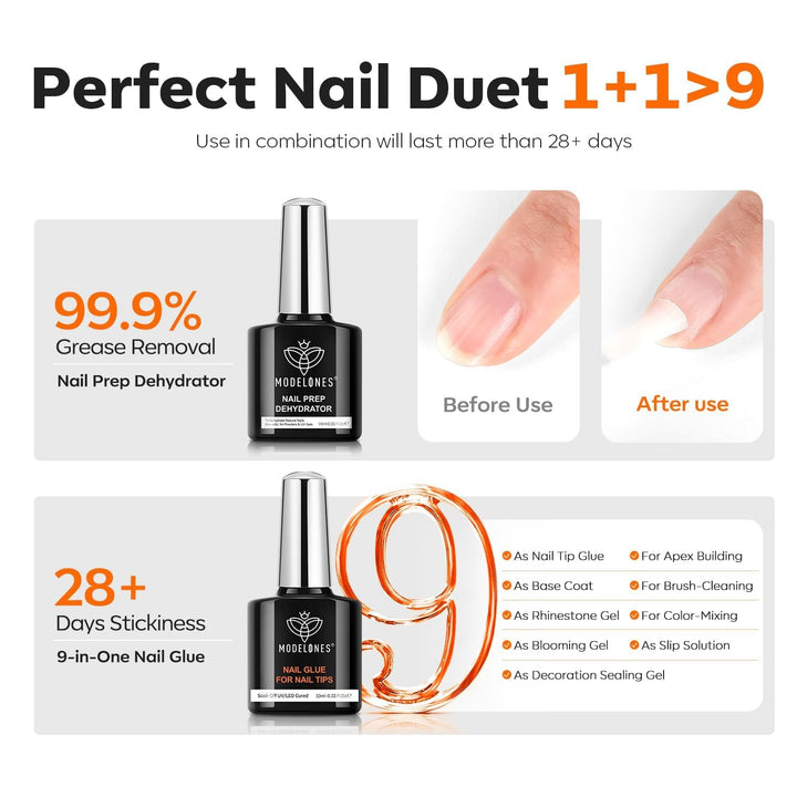 Gel Nail Kit Almond, Upgrade 15Sizes Fake Nails, 9-In-One Glue Dehydrator & Mini U V Light Clipper, 510Pcs Medium Almond Press on Tips for Extension DIY Salon Home Gift